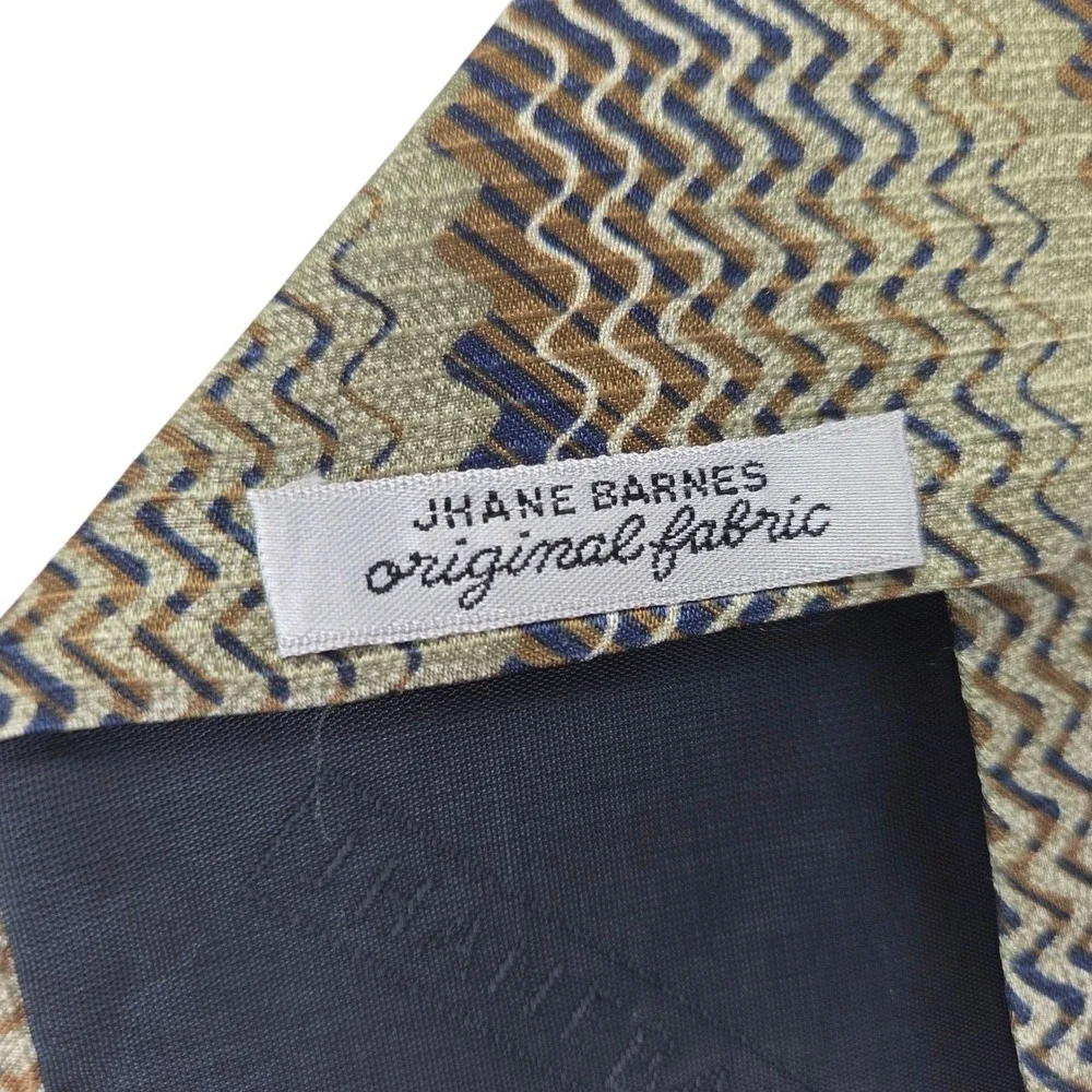 Jhane‎ Barnes Silk Necktie Brown Blue Zig Zag Pattern Business Career Tie Japan